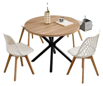 Obrázek produktu pro Jídelní set, 4 židle, kulatý stůl, bílý set