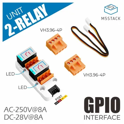 Produktbild von M5Stack 2-Channel SPST Relay Unit High-Current Relay 8A 250VAC 28VDC