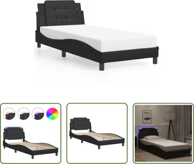 Produktbild von The Living Store Bettgestell mit LED Schwarz 90x200 cm Kunstleder