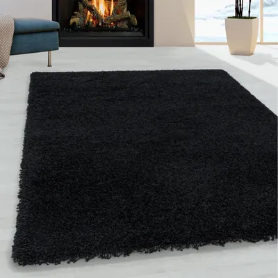 Produktbild von Wohnzimmerteppich im Shaggy-Design, weicher Flor, einfarbig schwarz 140 x 200 cm