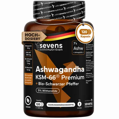 Immagine prodotto di Capsule di Ashwagandha ad Alto Dosaggio - 600 mg di Ashwagandha KSM-66® - Alta Biodisponibilità - Con Pepe Nero - 5% Withanolidi - Per Equilibrio