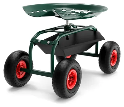 Produktbild von Gartenwagen mit Ablagefläche bis 150 kg, Gartentrolley für Gartenarbeit, Werkstattwagen, Rollwagen, Arbeitssitz