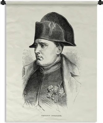 Produktbild von MuchoWow® Wandteppich Wandbehang Illustration von Napoleon Bonaparte in schwarz-weiß 90x120 cm Tapisserie Dekoration Wandtuch - Wanddeko