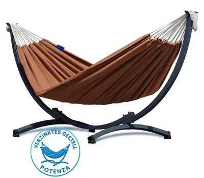 Produktbild von Potenza Hängematte mit Verzinkter Gestell I Stabiler Rahmen 200kg - 250cm Balkon I Hängematte 200x120cm I Indoor Outdoor Garten Pool Terrasse Stahl