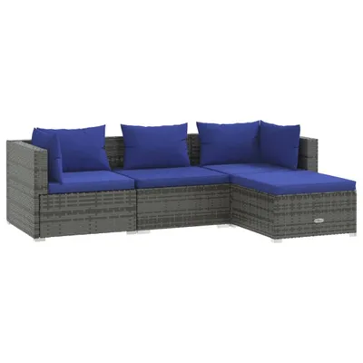 Immagine prodotto di vidaXL Set da salotto da giardino 4 pezzi con cuscini in rattan grigio