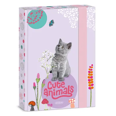 Produktbild von ARS UNA Heftbox A5, Sammel- Heftmappe für Schulranzen, mit Gummiband und Innenklappen, Cute Animals - Kätzchen, lila-rosa-grau, für Mädchen