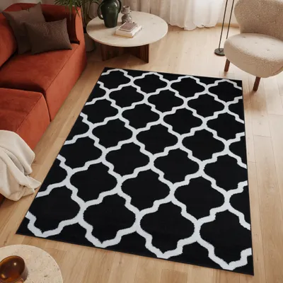 Image de Tapis LUXURY Géométrique Blanc Noir Salon 250 x 300 cm