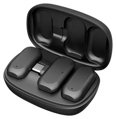 Immagine prodotto di Devia, set da 2 microfoni lavalier wireless, con cancellazione del rumore (ANC), connettività USB-C e Lightning, colore nero