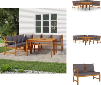 Imagen del producto de vidaXL Juego de mesa y sillas de jardín de 7 piezas con cojines, fabricado en madera de acacia maciza. Conjunto de muebles de jardín
