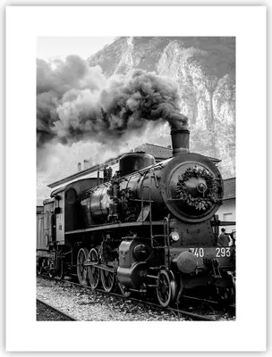 Produktbild von Poster - Poster ohne Rahmen - Zug Schwarzweiß Rauch - 30x40 cm - Wand Bild - Wanddeko - Wandbilder - Kunstposter - Wandposter - Bilder - Kunstdruck - Wanddekoration - Wandbild - P2XPA30x40-4315