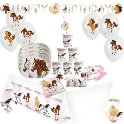 Produktbild von Pferde auf Blumenwiese "Beautiful Horses" Party-Set Kindergeburtstag, 60-tlg.