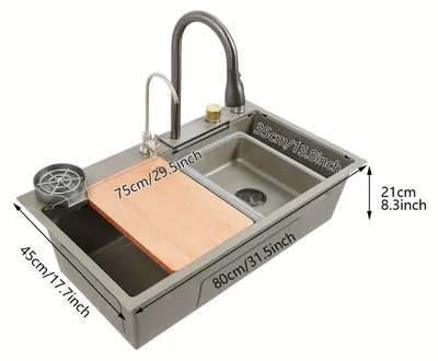 Produktbild von Küchenset – Spüle – Waschbecken – Ausziehbarer Wasserhahn – Schneidebrett – Edelstahl 304