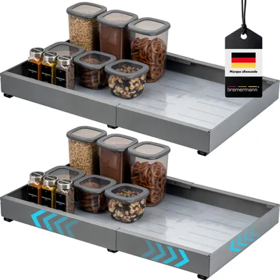 Image de bremermann Jeu de 2 tiroirs télescopiques - extensibles, largeur de 43-67 cm, à coller ou à percer, en métal gris