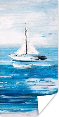 Produktbild von MuchoWow® Poster Malerei - Ölfarbe - Boot - Wasser 60x120 cm - Wandschmuck