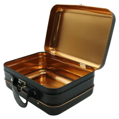 Mini-Eisenkoffer, Vintage-Aufbewahrungsbox, schwarz, 185x136x85 mm