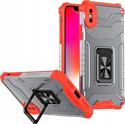 Produktbild von Crystal Ring Case gepanzerte Hybrid-Hülle + Magnethalterung iPhone XS Max rot