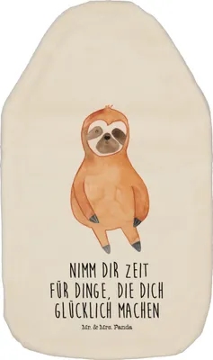Produktbild von Mr. & Mrs. Panda Wärmflasche Faultier Zufrieden - Weiß - Geschenk, Frieden, gummi, Glücklich, Wärmflaschen, Glück, Bettflaschen, Bettflasche, Wärmekissen, Happy