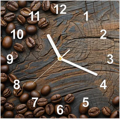 Produktbild von Wanduhr aus Glas mit Motiv Kaffeebohnenholz- 30 x 30 cm - inkl. Aufhängesystem