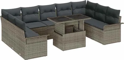 Immagine prodotto di vidaXL Set di divani con cuscini 10 pezzi in polirattan grigio