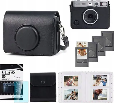 Zdjęcie produktu dla Zestaw 5w1 Futerał + Szkło + Album 64x + Etui Zdjęcia + Ramki do Fuji INSTAX Mini EVO / Czarny