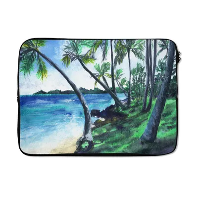 Produktbild von MuchoWow® Laptop Hülle 13 Zoll Aquarell - Strand - Palme Laptoptasche - Laptophülle - Sleeve - Rundumschutz