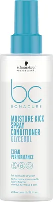A product shot of a bottle of Schwarzkopf Professional BC Bonacure Moisture Kick Spray Conditioner.