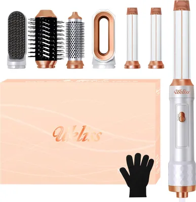 Produktbild von UKLISS 6 IN 1 Haarstyler Set, Warmluftbürste mit 6 Ersatz: Air Auto-Wrap Lockenstab, 1000W Ionen Haartrockner