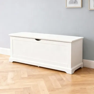 Produktbild von Schuhbank Weiss 112x40x45 cm Sitzbank MDF Lackiert Aufbewahrungsbank Klappdeckel Flurbank Schuhaufbewahrung Schlafzimmer