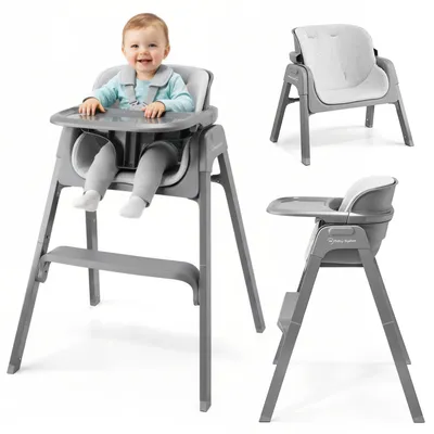 Immagine prodotto di Sistema Moby NOXI 3in1 Seggiolone pieghevole Grigio – Seggiolone per bambini dai 6 mesi, 2 altezze, con vassoio e cintura a 5 punti