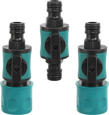 Produktbild von Gartenschlauchanschlüsse mit Regelventil, 3er Set, 16 mm, 2-Wege Wasserhahn für 1/2 Zoll Gartenschläuche, für