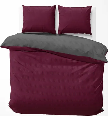 Produktbild von Seersucker Bettwäsche 200x220 cm Bordeaux Anthrazit Wende Doubleface Mikrofaser Bettbezug 3 teilig