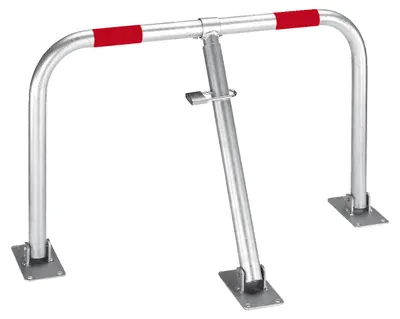 Produktbild von Alberts Parkplatzbügel Friedlin | zum Aufschrauben, umlegbar | feuerverzinkt, mit roten Ringen | 440 x 750 mm