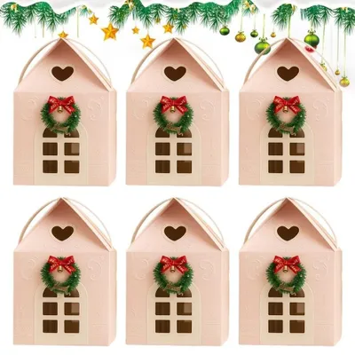 Immagine prodotto di 6 scatoline regalo a tema natalizio, con design tridimensionale pop-up raffigurante una casa