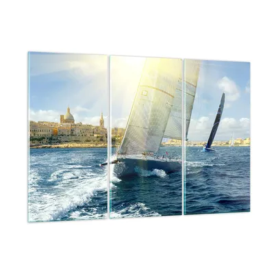 Produktbild von Bilder auf glas - Yacht Meer Welle - 105x70cm - Glasbilder - Wandbilder - Kunstdruck - zum Aufhängen bereit - Wanddekoration aus Glas - Glas Bilder - Wandbild auf Glas - 3 Teile - GCE105x70-4038