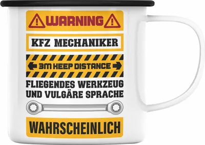 Produktbild von Trendation - KFZ Mechaniker Emaille Tasse Geschenk Lustig Spruch Geschenkidee Mechaniker Lustig (Schwarz)