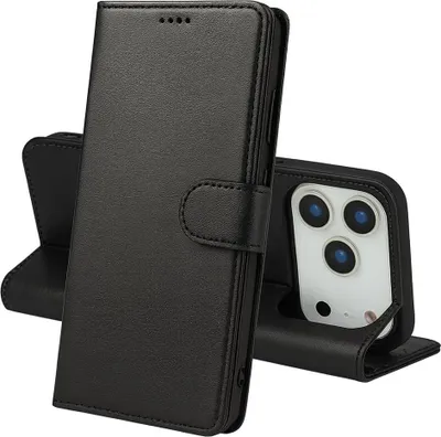 Produktbild von Hülle für iPhone 17 PRO - Schwarze Brieftasche Klappe Magnetisiert Aufbewahrung Karten Handyhülle Phonillico®