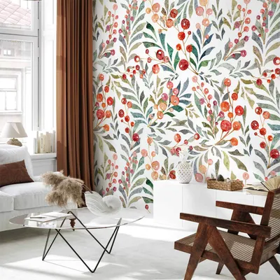 Produktbild von Vlies Fototapete - Leaves of Red Berries 250x175 cm Blätter b-B-10058-a-a