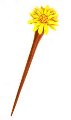 Produktbild von 1 x Haarnadel aus Holz mit sternförmiger bunter Blume, Haarschmuck, Farbe:gelb