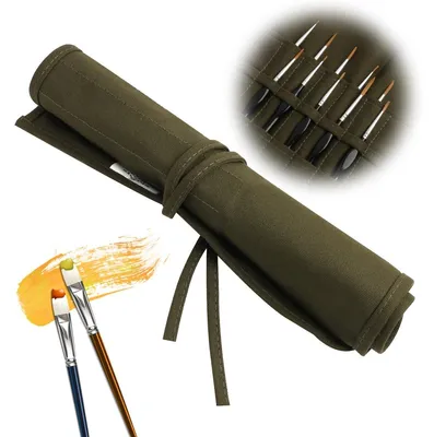 Produktbild von Pinselrolle Pinseletui Stifterolle - 22 Fächer - Militärgrün - 40 x 33 cm - Für Künstler und Hobbymaler