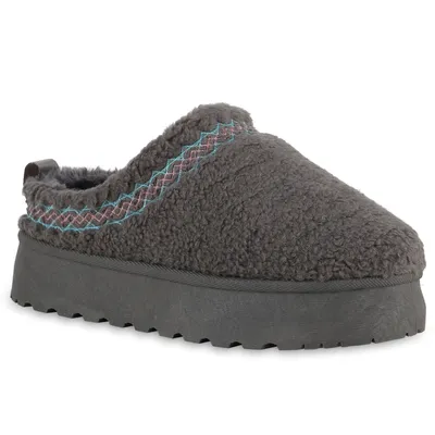 Produktbild von VAN HILL Damen Warm Gefütterte Pantoffeln Bequeme Kunstfell Teddy Schuhe 840872, Farbe: Grau, Größe: 39