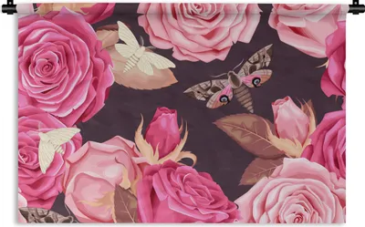 Produktbild von MuchoWow® Wandteppich Wandbehang Rosen - Insekten - Muster 90x60 cm Tapisserie Dekoration Wandtuch - Wandskulpturen - Bildteppich