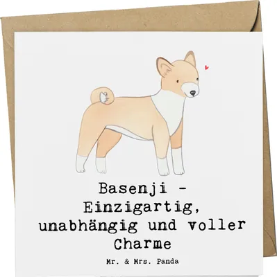 Produktbild von Mr. & Mrs. Panda Grußkarte Basenji Charme - Weiß - Geschenk, Hunderasse, Klappkarte, faltkarte, Glückwunschkarte, Hund, Hunderassen Eigenschaften, Hundefreund, Charakter