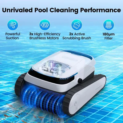 Produktbild von Poolroboter Poolsauger - PC10 - 45.000 Pa Starke Saugkraft - Klettert an Wänden - Für Wände und Böden bis 2000 m² - Wiederaufladbarer Akku - Blau