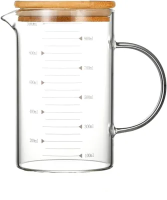 Produktbild von Glasbecher Borosilikatglas 500 ml, mit Bambusdeckel, für Säfte