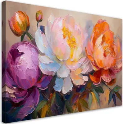 Produktbild von Leinwandbild Pfingstrosen Blumen Pflanzen Bunt 120x80 Feeby Bunt bild für die wand bereit zum aufhängen