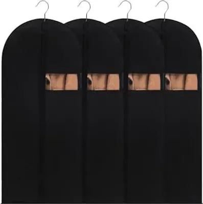 Produktbild von Kleidersack, 4 Stück Anzug Schwarz 60 x 120 cm Reise Mit Reißverschluss Schutz Faltbar Vor Staub Motten Schaden Lang für Die Aufbewahrung