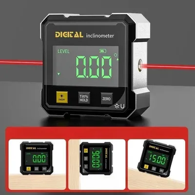Produktbild von Digitales Winkelmessgerät mit Laser, Magnetischer Neigungsmesser, LCD Anzeige, USB Wiederaufladbar