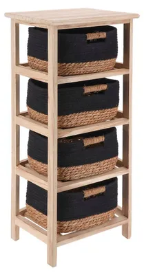 Produktbild von TENDANCE | Aufbewahrungsregal - Badregal - 37 x 27 x 86 cm - Braun-Schwarz - Badezimmerregal - mit 4 Ebenen