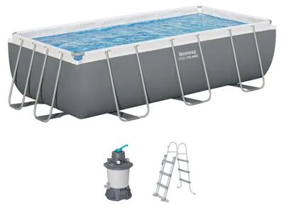 Produktbild von Bestway® Steel Pro MAX™ Frame Pool Set mit Sandfilteranlage 404 x 201 x 100 cm, grau, eckig