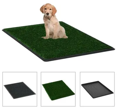 Produktbild von Hundetoilette mit Kunstrasen - Indoor Welpentoilette - Auffangschale mit Gitter - Ungiftiges PolyurethanMaterial - Leicht zu reinigen - 76 x 51 x 3 cm